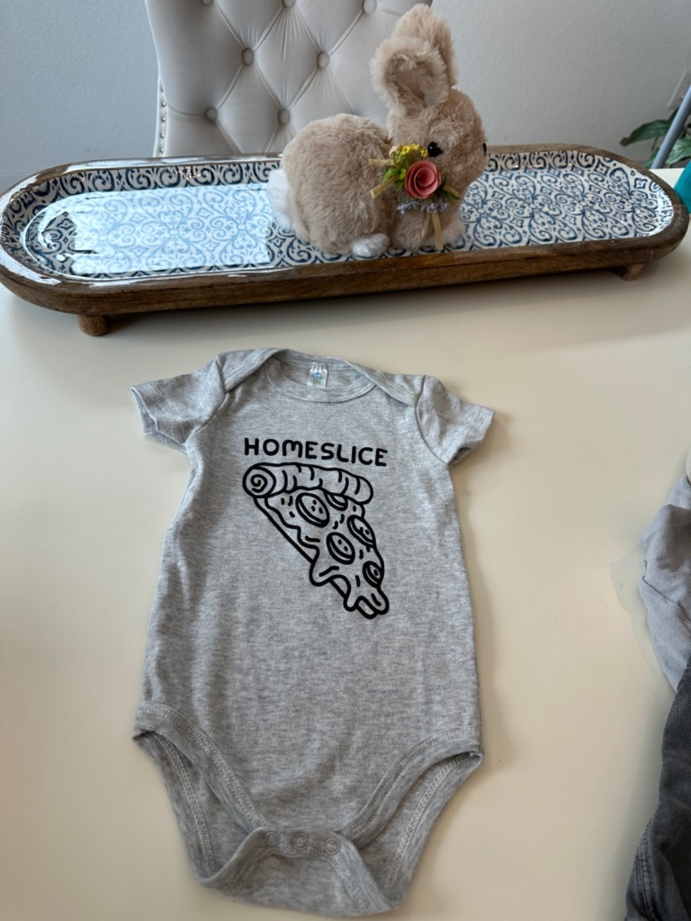 Baby One-Piece Bodysuit - Gray "HOMESLICE" Pizza Graphic